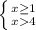 \left \{ {{x \geq 1} \atop {x4}} \right.