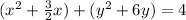 ( x^{2} + \frac{3}{2}x)+(y^2+6y)=4