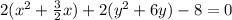 2( x^{2} + \frac{3}{2}x)+2(y^2+6y)-8=0