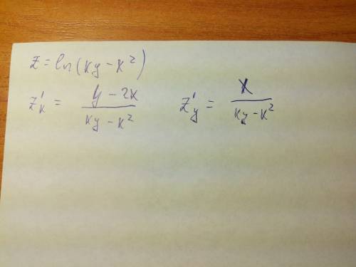 Найти частные производные 1-го порядка для функции z=ln(xy-x^2)