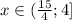 x\in( \frac{15}{4} ; 4]