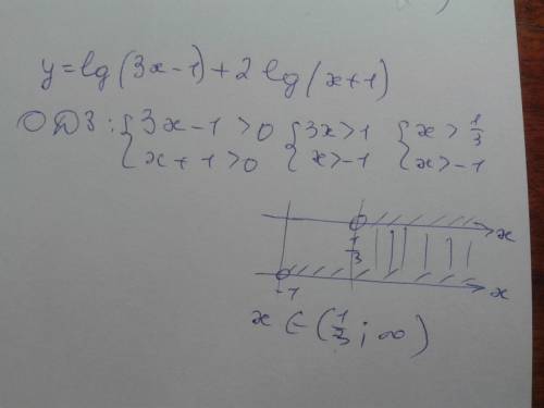 Найти область определения у=lg(3х-1)+2lg(х+1)