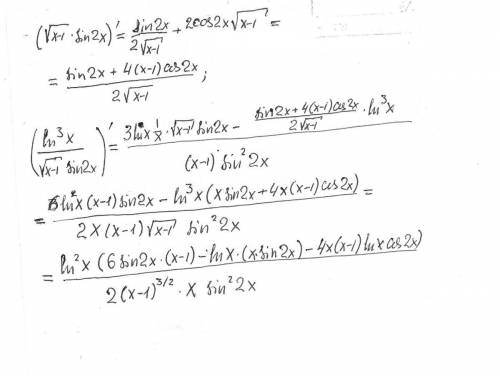 Найти производную y=(ln^3x)/(sqrt(x-1)*sin2x)