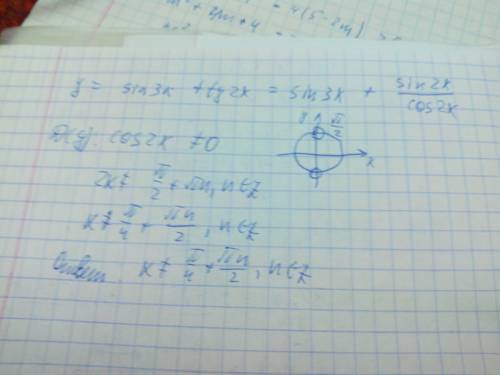 Найти область определения функции y = sin3x + tg2x с решением