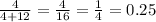 \frac{4}{4+12} = \frac{4}{16} = \frac{1}{4} =0.25