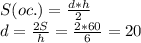 S(oc.)= \frac{d*h}{2} \\ d= \frac{2S}{h} = \frac{2*60}{6} =20