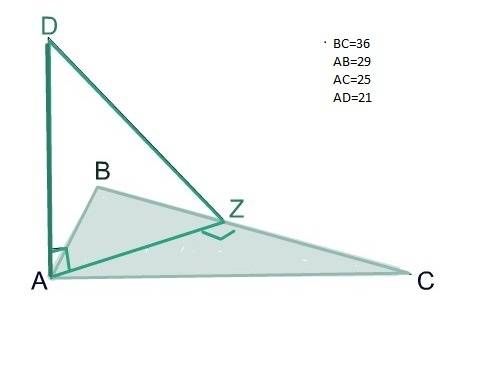 Стороны треугольника равны 25, 29 и 36 см. из вершины большего угла этого треугольника проведен перп