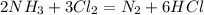 2NH _{3} +3Cl _{2} =N _{2} +6HCl