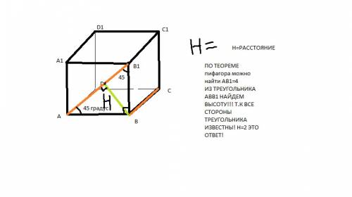 Дан куб abcda1b1c1d1. найти расстояние между прямыми ab1 и bc, если ребро куба равно см