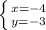 \left \{ {{x=-4} \atop {y=-3}} \right.