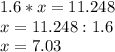 1.6*x=11.248 \\ &#10;x=11.248:1.6 \\ &#10;x=7.03