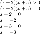 (x+2)(x+3)0 \\ (x+2)(x+3)=0 \\ x+2=0 \\ x=-2 \\ x+3=0 \\ x=-3 \\