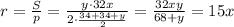 r= \frac{S}{p} = \frac{y\cdot 32x}{2\cdot \frac{34+34+y}{2} } = \frac{32xy}{68+y} =15x