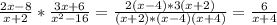 \frac{2x-8}{x+2}* \frac{3x+6}{x^2-16}= \frac{2(x-4)*3(x+2)}{(x+2)*(x-4)(x+4)}= \frac{6}{x+4}