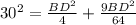 30^{2}= \frac{BD^{2}}{4}+ \frac{9BD^{2}}{64}