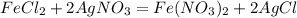 FeCl_2 + 2AgNO_3 = Fe(NO_3)_2 + 2AgCl