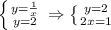 \left \{ {{y= \frac{1}{x} } \atop {y=2}} \right. \Rightarrow \left \{ {{y=2} \atop {2x=1 }} \right.