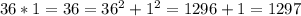 36*1=36=36^{2}+1^{2}=1296+1=1297