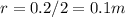 r=0.2/2=0.1m