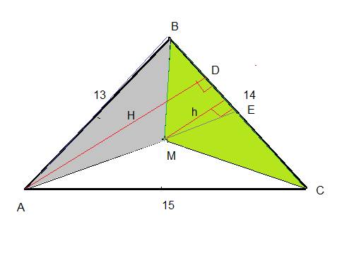 Треугольник abc, стороны которого 13 см, 14 см и 15 см, разбит на три треугольника отрезками, соедин