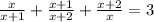 \frac{x}{x+1}+ \frac{x+1}{x+2}+ \frac{x+2}{x}=3