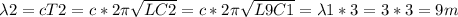 \lambda2 =cT2=c*2 \pi \sqrt{LC2}=c*2 \pi \sqrt{L9C1}=\lambda1*3=3*3=9m