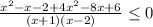 \frac{x^2-x-2+4x^2-8x+6}{(x+1)(x-2)} \leq 0