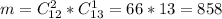 m = C_{12}^2*C_{13}^1=66*13 = 858