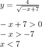 y= \frac{4}{ \sqrt{-x+7} } \\ \\ -x+70 \\-x-7 \\ x<7