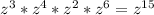 z^{3} * z^{4} * z^{2}* z^{6} = z^{15}