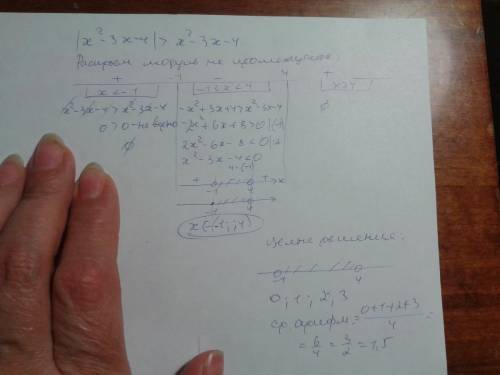 Найдите среднее арифметическое целых решений неравенства |x^2-3x-4| > x^2-3x-4