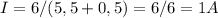 I=6/(5,5+0,5)=6/6=1A