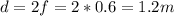 d=2f=2*0.6=1.2m