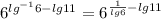 6^{lg^{-1}6-lg11}=6^{\frac{1}{lg6}-lg11}