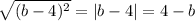 \sqrt{(b-4)^2} =|b-4|=4-b