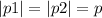 \left| p1\right|=\left| p2\right|=p