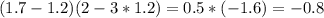 (1.7-1.2)(2-3*1.2)=0.5*(-1.6)=-0.8