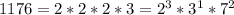 1176=2*2*2*3=2^3*3^1*7^2