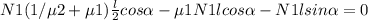 N1(1/\mu 2+\mu 1) \frac{l}{2} cos \alpha -\mu 1 N1 l cos \alpha -N1lsin \alpha =0