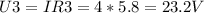 U3=IR3=4*5.8=23.2V