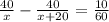 \frac{40}{x}-\frac{40}{x+20}=\frac{10}{60}