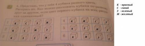 Представь,что у тебя 4 кубика разного цвета.как можно расположить кубики по-разному друг за другом,е