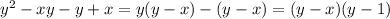 y^2-xy-y+x=y(y-x)-(y-x)=(y-x)(y-1)