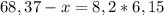 68,37-x = 8,2 * 6,15