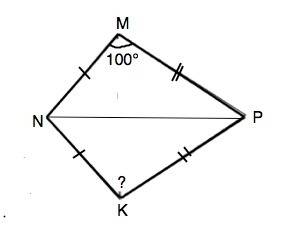 1) в четырехугольнике mnkp известно, что mn=nk, mp=pk, угол m=100 градусов. найдите угол k. 2) в чет