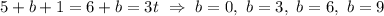 5 + b +1 = 6 + b = 3t \ \Rightarrow \ b = 0, \ b = 3, \ b = 6, \ b = 9