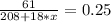 \frac{61}{208+18*x} = 0.25