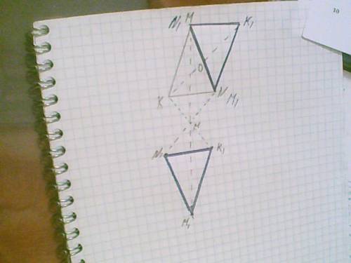 Решить треугольник kmn и постройте фигуру,симметричную этому треугольник: а) его вершины- точки m; б