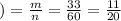 ) = \frac{m}{n} = \frac{33}{60} = \frac{11}{20}