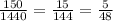 \frac{150}{1440} = \frac{15}{144} = \frac{5}{48}